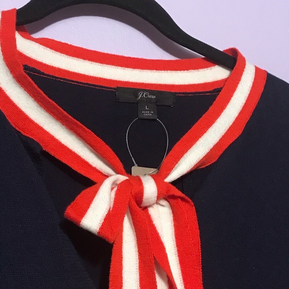 J CREW ALICE NECK TIE NAVY BLUE LIGHTWEIGHT KNIT DRESS SIZE LARGE - Picture 6 of 8